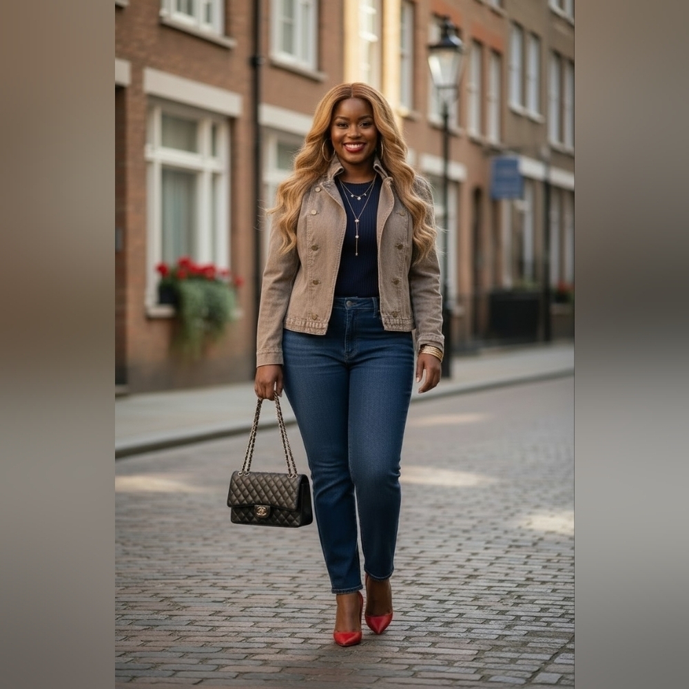 Jeanology Brown Cropped Utility Jacket with Classic Design- Sz 14